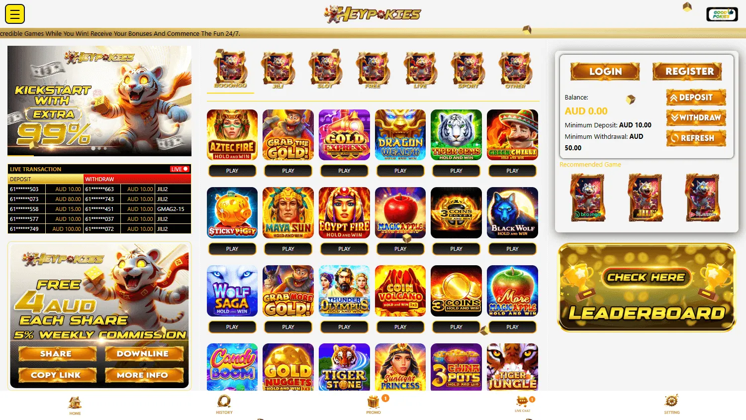 Heypokies Casino home experience on desktop