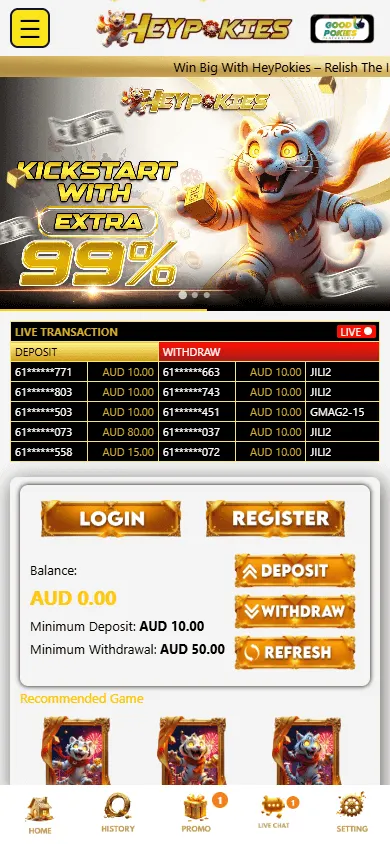 Heypokies Casino home experience on a mobile device